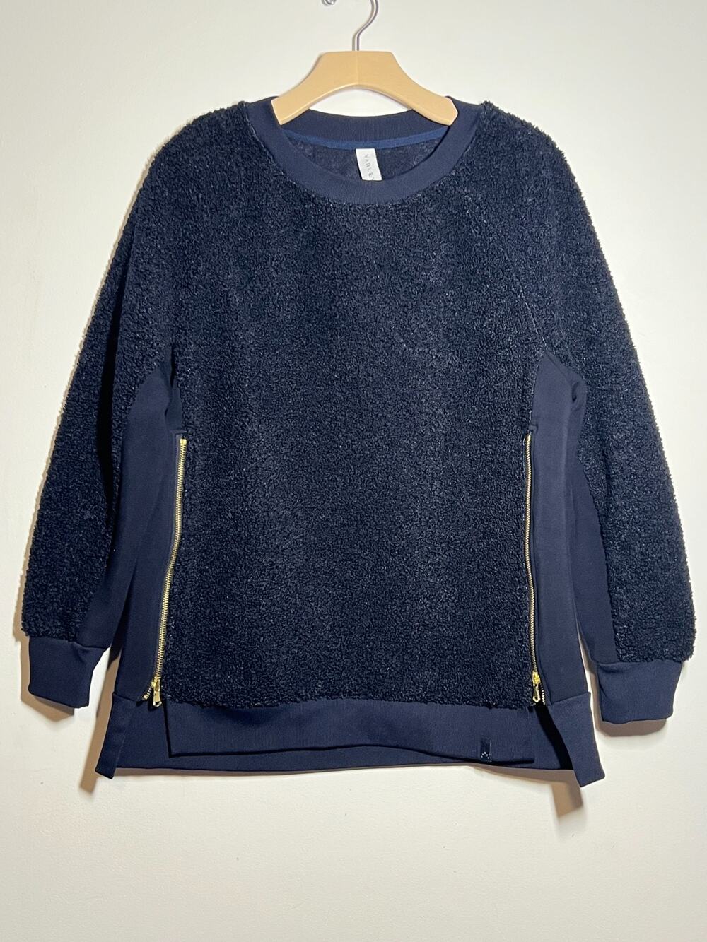 Varley DARK NAVY BLUE Kerri Side-Zip Sherpa Teddy Pullover Jacket Sweatshirt S
